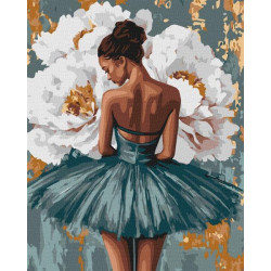 Набір для розпису по номерах "Балерина з білими півоніями з фарбами металік" 40x50см