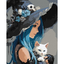 Набір для розпису по номерах "Дівчина з білим котом" 40x50см