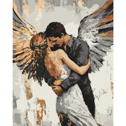 Набір для розпису по номерах "Обійми янгола з фарбами металік" 40х50см
