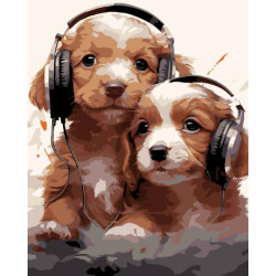 Набір для розпису по номерах Цуценята в навушниках Strateg на чорн. фоні розміром 40х50 см AH1218-19