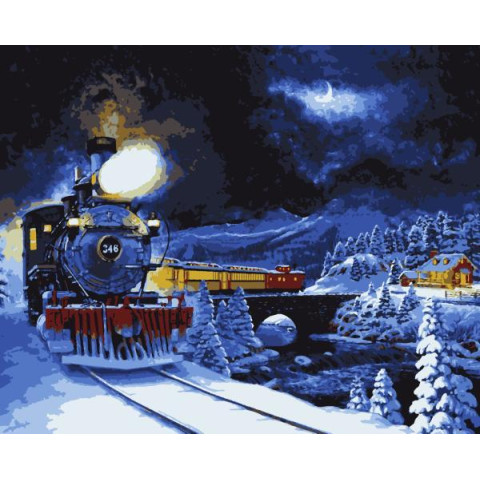 Картина за номерами Зимові та новорічні сюжети. Поїзд у зимову казку, 50х60см, в термопакеті, Artissimo (PNХ5252)