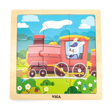 Пазл Viga Toys Паровозик с зайчиком 9 эл. (44631), арт: 44631