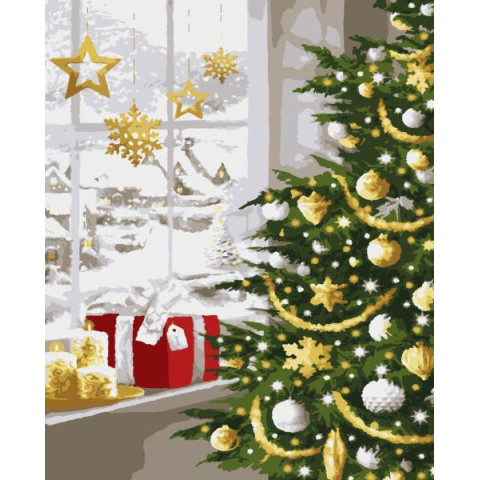 Картина по номерам Зимние и новогодние сюжеты. Рождественская елка, с золотими красками, 50х60см, в термопакете, Artissimo (PNX4872)