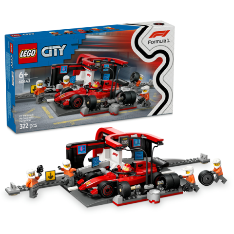 Конструктор LEGO City Пит-стоп и пит-экипаж F1 с болидом Ferrari 322 детали (60443)