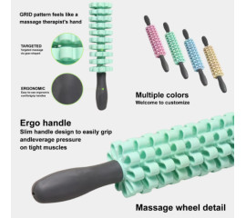 Роликовый ручной массажер-палка для глубокого массажа мышц 8x45 см, HBC (11620)