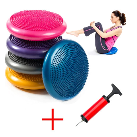 Балансировочная подушка массажная D 33см надувная с насосом 33x33 см, HBC (10401)