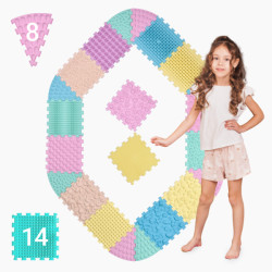 Масажний килимок Ортек Мега Мікс Пазли 14 елементів + 8 Секторів Пастель 28x28 см, Ortek (12903)