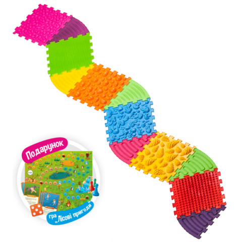 Масажний килимок Ортек Пазли 6 ел. + 6 Трикутників + гра в Подарунок 28x28 см, Ortek (13095)