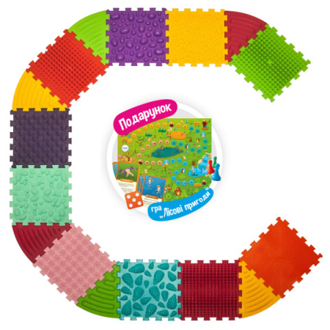 Масажний килимок Ортек Пазли 10 ел. + 6 Трикутників + гра в Подарунок 28x28 см, Ortek (13093)