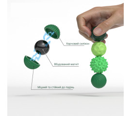 Сенсорні магнітні кульки, зелений набір 8 шт, з чохлом, розмір M 0.035x0.035 см, Ortek (13159)