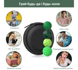 Сенсорні магнітні кульки, зелений набір 8 шт, з чохлом, розмір M 0.035x0.035 см, Ortek (13159)