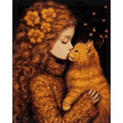 Алмазная мозаика SANTI Девочка и котенок 40х50 см на подрамнике (956047)