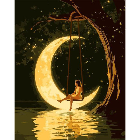 Картина по номерам SANTI Девушка и месяц 40х50 см LED подсветка (956667)