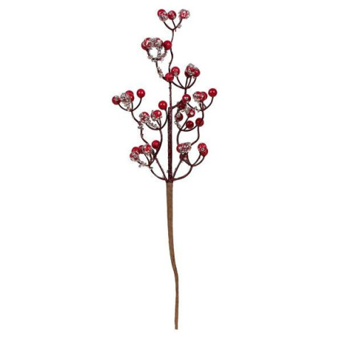 Ветка декоративная Yes! Fun с красными ягодами, 45 см, пайетки, серебро (973947)