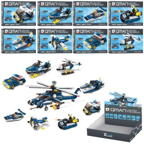 Конструктор Полиция, ЦЕНА ЗА 1ШТ., В УП. 8ШТ, транспорт, от 45дет, в кор. 27*20*9см 