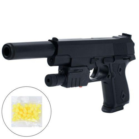 Пистолет с пульками, батар., лазер, свет, глушитель, в пак.22*11*2см 