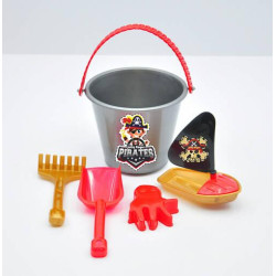 Песочный набор "Веселий Роджер" 5шт. ведро, грабли, лопата, паски, кораблик, 15*15*17см, ТМ MAXIMUS, Украина