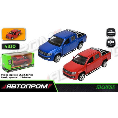 Машина метал. "АВТОПРОМ", 1:46 Volkswagen Amarok, 3 кольори, відкр.двері, в кор. 14,5*6,5*7см  арт: 4310