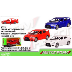 Машина металл. "АВТОПРОМ", 1:41 Mitsubishi-lancer-evolution, 3 цвета, откр.двери, в кор. 14,5*6,5*7см