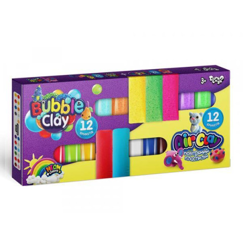  Набір для творчості з пластиліну AIR CLAY+BUBBLE CLAY 12+12, українська