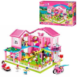 Конструктор "SLUBAN" домик 30см, мебель, фигурки, транспорт, 896 дет., в кор. 62*43*9см 