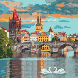 Картина по номерам Города. Вечерняя Прага, 40х40см, в термопакете, Идейка (KHO3616)