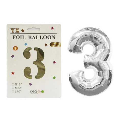 Кулька цифра 75см в індивідуальній упаковці, срібло, пак. 20*14см