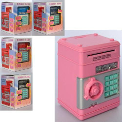 Копилка сейф с кодом, затяг.купюры, звук, свет, микс цветов, бат., в кор. 15*21*15см 