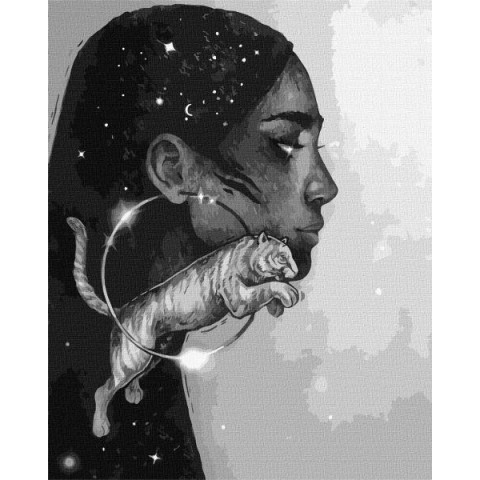 Картина за номерами Люди. Сузір'я тигра з фарбами металік, 40х50см, в термопакеті, Идейка (KHO4970)