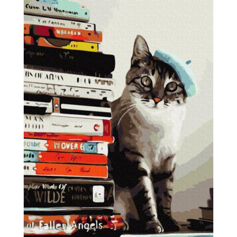 Картина за номерами Тварини. Кіт читайлик , 40х50см, в термопакеті, Brushme (BS51708)