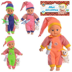 Лялька Женечка, м'якотіла, 22см, муз, собачка, пляшечка, 4 види, кімн. 14*32*6см, ст: 9008