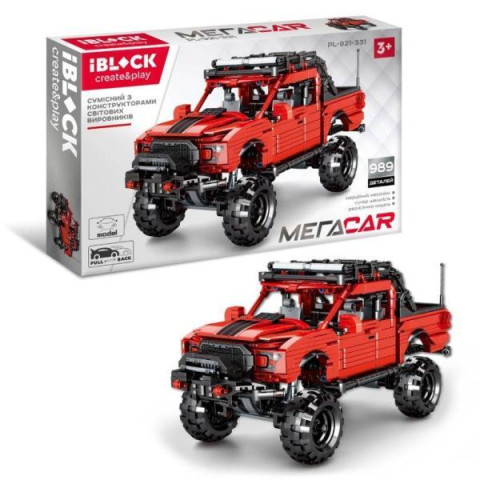 Конструктор IBLOCK 989 дет., МЕГАCAR, машина 30*14*17см, в кор. 61*37*8см