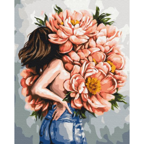 Картина за номерами Люди, Квіти. Півонії жіночності @ Дар'я Михайлишина, , 40х50см, в термопакеті, Brushme (BS53301)