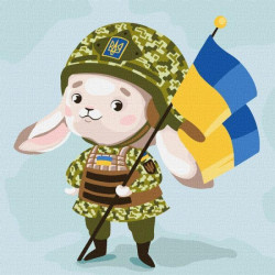 Картина за номерами Патріотична. Зайчик - захисник, , 30х30см, в термопакеті, Идейка (KHO2402)