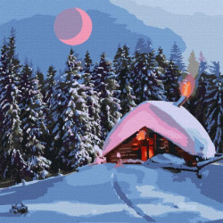Картина за номерами Зимові та новорічні сюжети. Засніжена хатинка, , 40х40см, в термопакеті, Идейка (KHO6307)