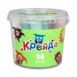 Крейда 16шт різнокольорова, велика кругла, відро 13*10*10см, ТМ Стратег, Україна.