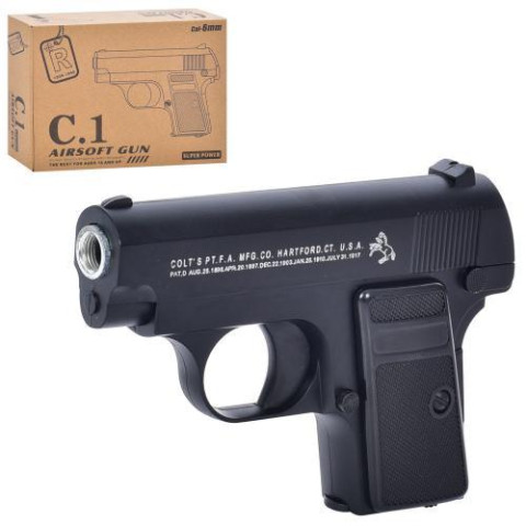 Пистолет металлический, на пульках, 14см, в кор. 19,5*14*4см