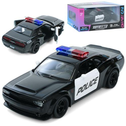 Машина АвтоМир, Dodge Challenger SRT 2018, метал, інерція, поліція, 12см, відчиняються двері, гумові колеса, в кор. 15,5 * 7 * 7см