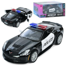 Машина АвтоМир, Chevrolet Corvette Grand Sport, металл, инерция, полиция, 12см, открываются двери, резиновые колеса, в кор. 15,5*7*7см