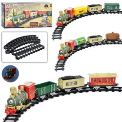 Железная дорога 134*74см, локомотив 17см, 3 вагона, звук, свет, 3 вида, бат. в кор. 37*18,5*6,5см
