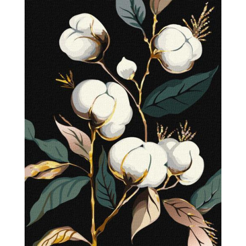 Картина за номерами Квіти. Біла бавовна, з фарбами металiк extra, 40х50см, в термопакеті, Идейка (KHO3246)