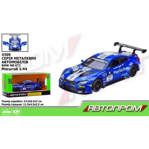 Машина мет. АВТОПРОМ 1:44 BMW M6 GT3,1 цвет, откр. дверь, в кор. 14,5*6,5*7см
