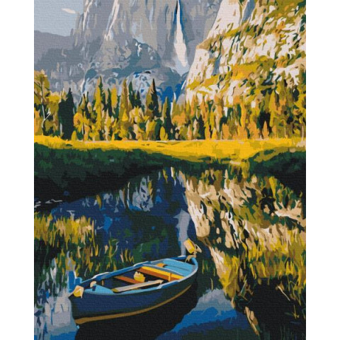 Картина по номерам Пейзаж. Лодка среди гор, 40х50см, термопакет, Brushme (BS53783)