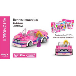Конструктор Kids hits IBLOCK JUNIOR Дівчатка, Кабріолет Велика подорож, 195 дет, компл. фігур, інстр., наклейки, кор. 24*16*6см