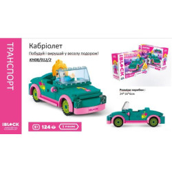Конструктор Kids hits IBLOCK JUNIOR Дівчатка, Кабріолет, 124 дет,компл. фігур, інстр., наклейки, кор. 24*16*6см
