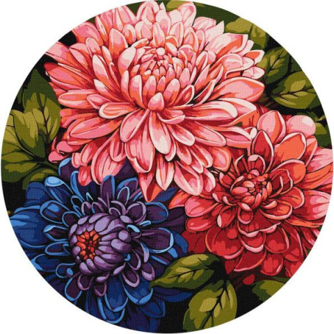 Картина по номерам Цветы. Красочный букет, Круглый подрамник, d39см, термопакет, Идейка (KHO-R1047)