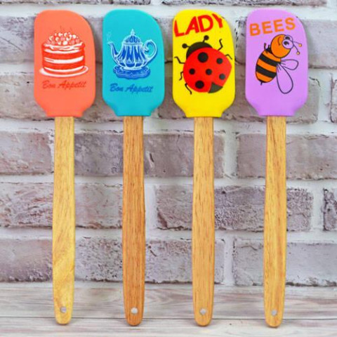 Лопатка силикон с деревянной ручкой и принтом 29,5*5*1см 