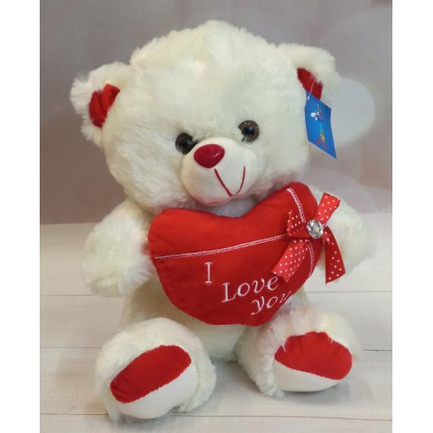 Мягкая игрушка Медведь с сердцем, муз. 30см
