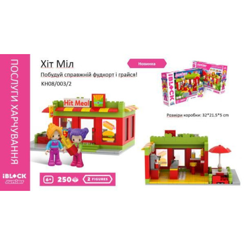 Конструктор Kids hits IBLOCK JUNIOR Девочки, Модная столовая, 250 дет, компл. 2 фигур, инстр., наклейки, в кор. 32*21.5*5