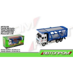 Машина мет. АВТОПРОМ 1:38, автовоз, бат., свет., звук, в кор. 25,5*12*9см 